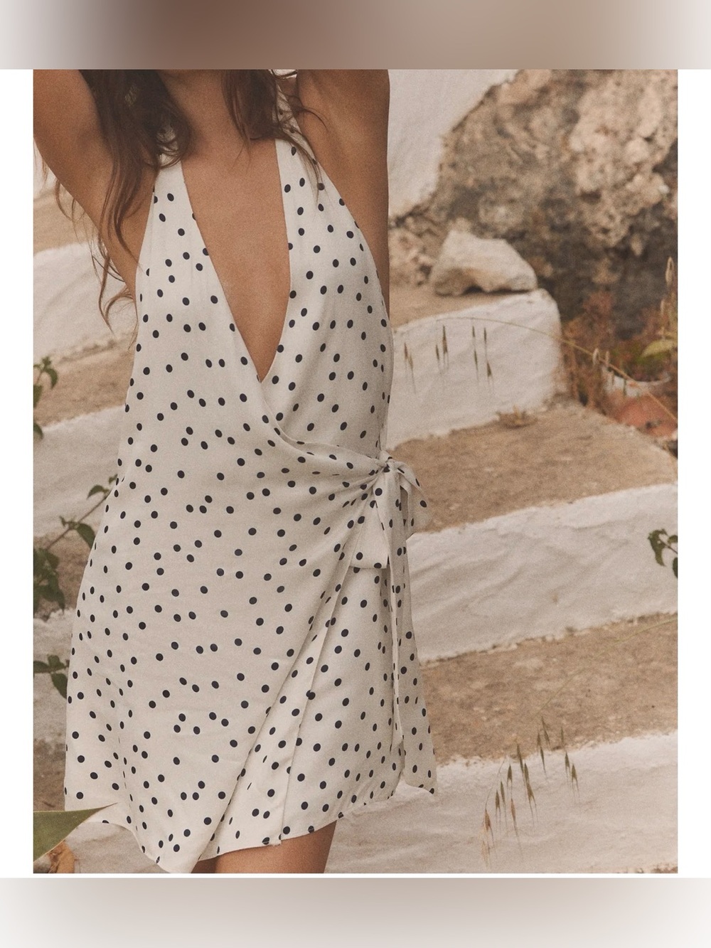Zara White Mini Dress with Black Polka Dots and Side Tie